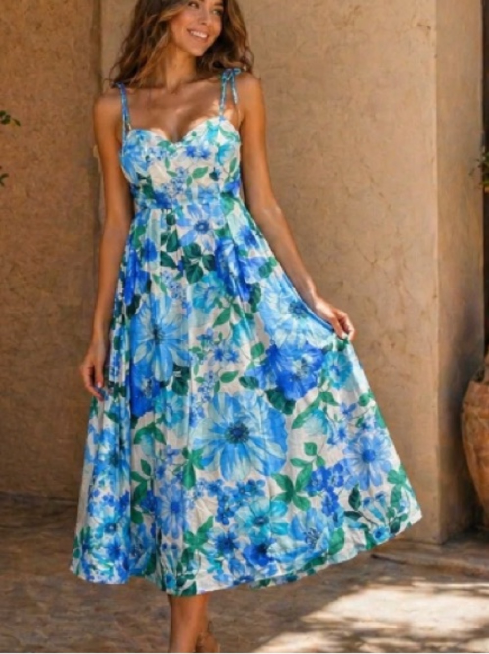 Joie Blue Green Floral Maxi Dress Boho Smocked Adjustable Straps NWT 6